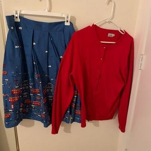 Cute vintage outfit! Includes XL red sweater and XL design skirt!